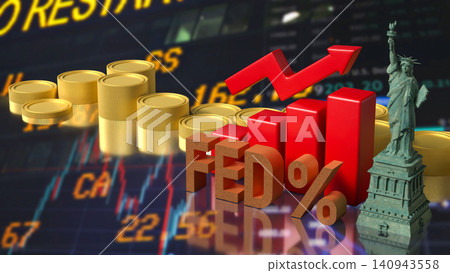 Federal Reserve Rate Hike And American Market Growth 3d render. Federal Reserve Rate Hike And American Market Growth 3d render. 140943558