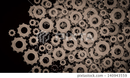 Industrial Metal Gears In Endless Mechanical Motion 3d render. Industrial Metal Gears In Endless Mechanical Motion 3d render. 140943559