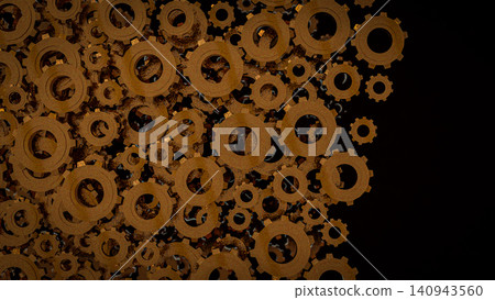 Industrial Metal Gears In Endless Mechanical Motion 3d render. Industrial Metal Gears In Endless Mechanical Motion 3d render. 140943560
