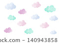 藍色和紫色水彩風格的雲朵背景插圖 140943858