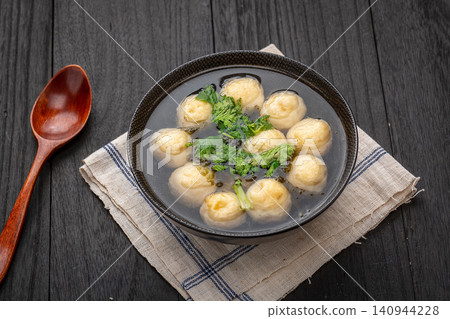traditional Asian Fish Ball Soup with Seaweed and Fresh Cilantro traditional Asian Fish Ball Soup with Seaweed and Fresh Cilantro 140944228