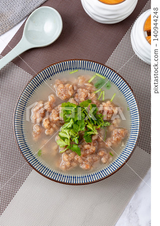 traditional Donkey Meatball Soup with Savory Broth and Fresh Coriander traditional Donkey Meatball Soup with Savory Broth and Fresh Coriander 140944248