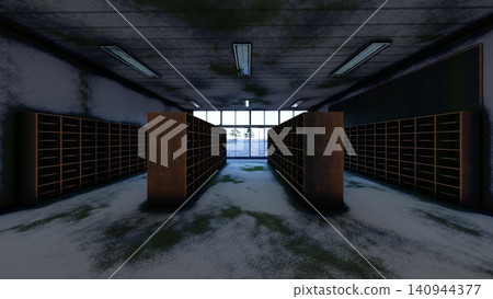 廢棄校舍與操場的恐怖背景:3DCG 插圖 廢棄校舍與操場的恐怖背景:3DCG 插圖 140944377