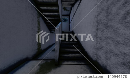 廢棄校舍與操場的恐怖背景:3DCG 插圖 廢棄校舍與操場的恐怖背景:3DCG 插圖 140944378