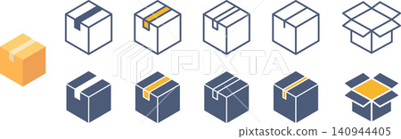 Icon materials of various shapes and sizes of square, three-dimensional cardboard boxes. Icon materials of various shapes and sizes of square, three-dimensional cardboard boxes. 140944405