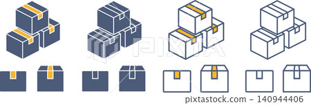 A set of materials for a cardboard box sealed with tape, viewed from various angles. A set of materials for a cardboard box sealed with tape, viewed from various angles. 140944406