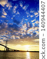 The sky bathed in the setting sun and the Shinminato Bridge 140944407