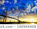 Shinminato Bridge dyed in the setting sun 140944408