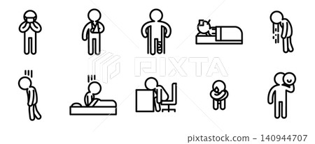 Disease and Symptom Action Icon Set - Line Outline Disease and Symptom Action Icon Set - Line Outline 140944707