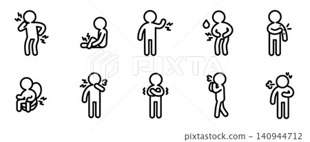 Disease and Symptom Action Icon Set - Line Outline 140944712