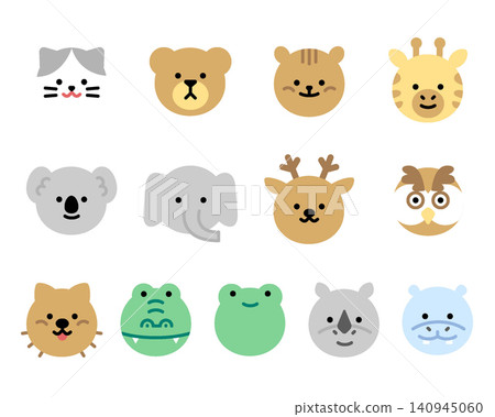 Animal Character Face Icon Set - Flat Color 140945060