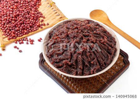 sweet red bean paste in a bowl, homemade azuki bean paste cooking ingredient for asian pastry sweet red bean paste in a bowl, homemade azuki bean paste cooking ingredient for asian pastry 140945068