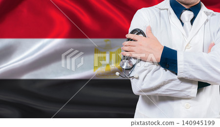 Egyptian national health system, Medical professional holding sthetoscope isolated Egyptian national health system, Medical professional holding sthetoscope isolated 140945199