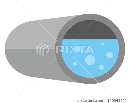 Cross-sectional illustration of water flowing through a pipe Cross-sectional illustration of water flowing through a pipe 140945321