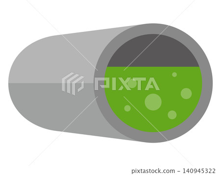 Cross-sectional illustration of green waste liquid/chemical substances flowing through a pipe. Cross-sectional illustration of green waste liquid/chemical substances flowing through a pipe. 140945322