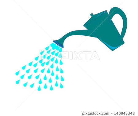 Teal watering can pouring water drops vector illustration isolated on white background Teal watering can pouring water drops vector illustration isolated on white background 140945348