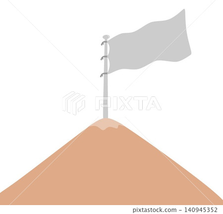 Blank Waving Flag on Top of a Mountain Peak Isolated on White Background Blank Waving Flag on Top of a Mountain Peak Isolated on White Background 140945352