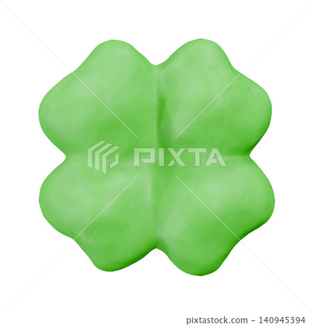 一款用黏土製作的3DCG四葉草。可愛的四葉草印章圖案。兒童裝飾品。 一款用黏土製作的3DCG四葉草。可愛的四葉草印章圖案。兒童裝飾品。 140945394