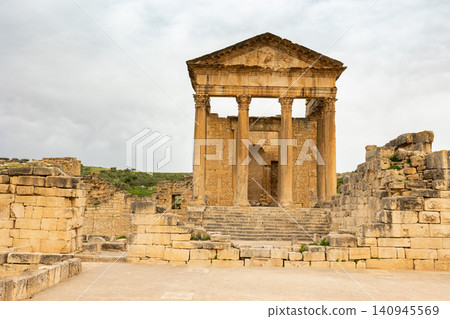 View of Capitol in archeological site of Dougga in north-west Tunisia View of Capitol in archeological site of Dougga in north-west Tunisia 140945569