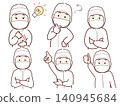White work uniform, upper body pose set for a food factory worker. White work uniform, upper body pose set for a food factory worker. 140945684