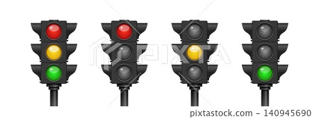 Vector 3d Traffic Light Set With Red Yellow Green Signals. Street Intersection Control Icons. Realistic 3d Stoplight Isolated. Road Safety Transportation Symbol Vector 3d Traffic Light Set With Red Yellow Green Signals. Street Intersection Control Icons. Realistic 3d Stoplight Isolated. Road Safety Transportation Symbol 140945690