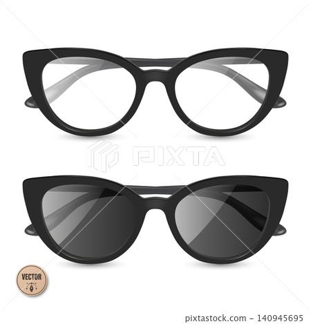 Vector 3d Realistic Cat Eye Glasses and Sunglasses. Black Eyeglasses Frame. Cat Eye Sunglasses with Dark Lenses. Fashion Eyewear Illustration. Optical Shop, Beauty, Style, Accessory, Modern Design Vector 3d Realistic Cat Eye Glasses and Sunglasses. Black Eyeglasses Frame. Cat Eye Sunglasses with Dark Lenses. Fashion Eyewear Illustration. Optical Shop, Beauty, Style, Accessory, Modern Design 140945695