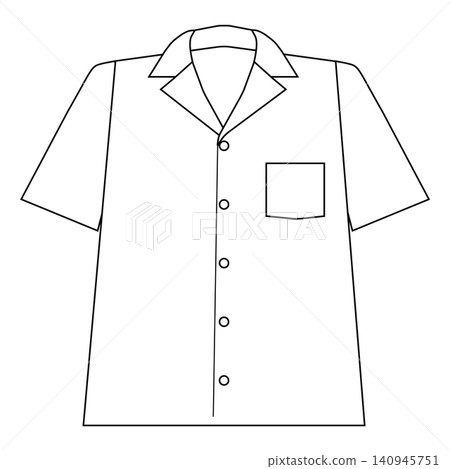 Illustration of a simple short-sleeved shirt suitable for spring and summer - with an open collar and pocket - white Illustration of a simple short-sleeved shirt suitable for spring and summer - with an open collar and pocket - white 140945751