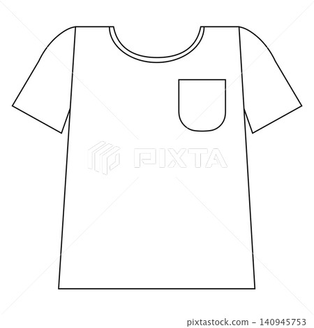 Illustration of a simple short-sleeved T-shirt to wear on a hot day - round neck with pocket - white Illustration of a simple short-sleeved T-shirt to wear on a hot day - round neck with pocket - white 140945753