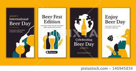 Flat Cartoon Hand Drawn Social Media Story for International Beer Day Background Template Flat Cartoon Hand Drawn Social Media Story for International Beer Day Background Template 140945834