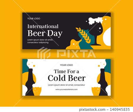 Social Media Banner Flat Cartoon Hand Drawn International Beer Day Background Illustration 140945835