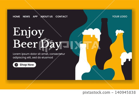 Social Media Landing Page Flat Cartoon Hand Drawn Template International Beer Day Social Media Landing Page Flat Cartoon Hand Drawn Template International Beer Day 140945838
