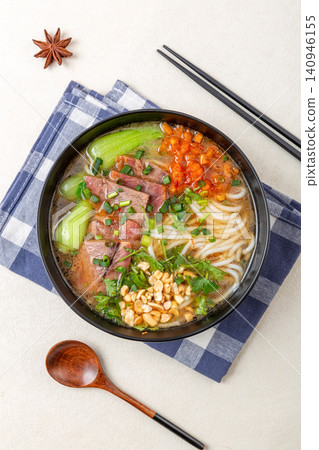 spicy Shaoyang Style Rice Noodles Soup with Beef Slices and Peanuts spicy Shaoyang Style Rice Noodles Soup with Beef Slices and Peanuts 140946155