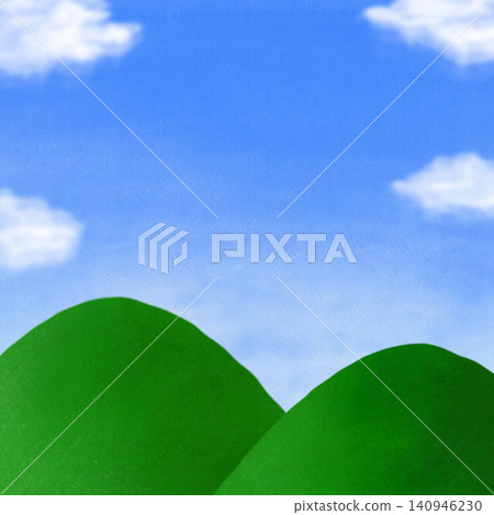 Blue sky and green mountains illustration background material Blue sky and green mountains illustration background material 140946230