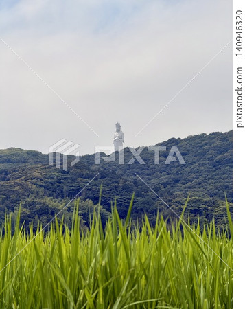觀音像與梯田的夏日景色 觀音像與梯田的夏日景色 140946320