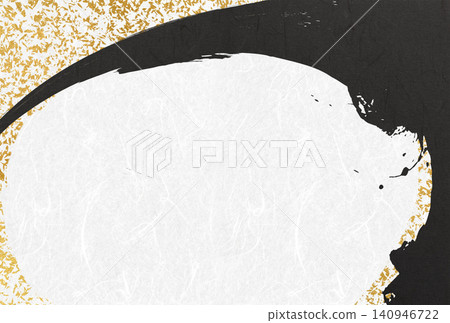 Japanese-style background with ink and gold brush art. 140946722