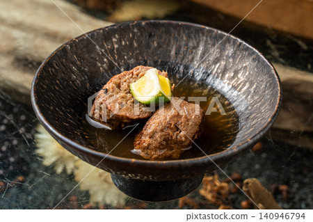 Wagyu beef meatballs in oden, bursting with flavor. Wagyu beef meatballs in oden, bursting with flavor. 140946794