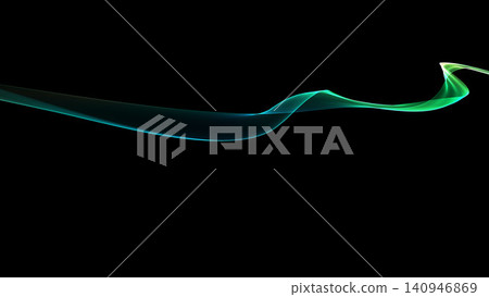 Green, blue, and yellow colored wave background lines with a black background for PowerPoint presentations. 140946869