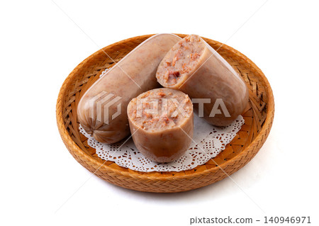 sliced Donkey Meat Menzi Sausage Isolated on White Background sliced Donkey Meat Menzi Sausage Isolated on White Background 140946971