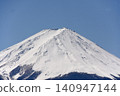 在湛藍的天空下，富士山的雪峰被染成一片白色，而林線以下的樹木也被積雪覆蓋，使森林山麓呈現出灰濛濛的色調。 140947144