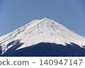 在湛藍的天空下，富士山的雪峰被染成一片白色，而林線以下的樹木也被積雪覆蓋，使森林山麓呈現出灰濛濛的色調。 140947147