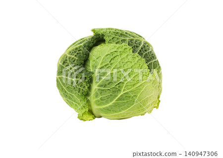 Cabbage with layered green leaves and visible texture, isolated, PNG 140947306