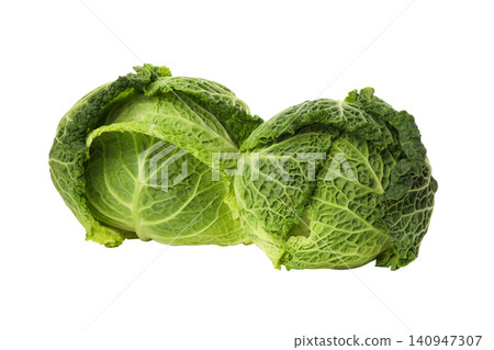 Two green cabbages sit side by side, isolated, PNG Two green cabbages sit side by side, isolated, PNG 140947307