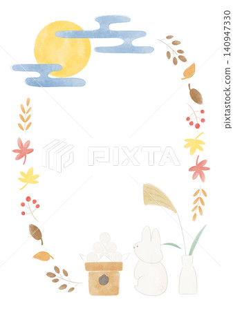 Cute rabbit moon-viewing frame (watercolor style) 140947330