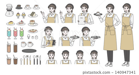 女性咖啡店員插畫素材集 女性咖啡店員插畫素材集 140947341
