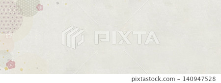 Plum blossom and traditional Japanese pattern washi paper-style background material for horizontal banner Plum blossom and traditional Japanese pattern washi paper-style background material for horizontal banner 140947528