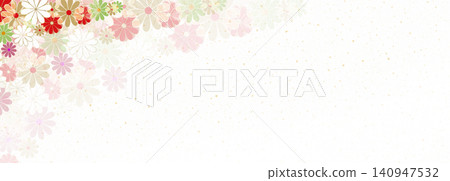 A horizontal banner with a Japanese-style background featuring cherry blossom-colored floral patterns. A horizontal banner with a Japanese-style background featuring cherry blossom-colored floral patterns. 140947532