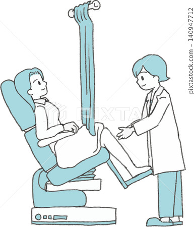 An illustration of a woman receiving an internal examination from behind a curtain during a gynecological checkup (cervical cancer screening, examination table, women's health checkup) An illustration of a woman receiving an internal examination from behind a curtain during a gynecological checkup (cervical cancer screening, examination table, women's health checkup) 140947712