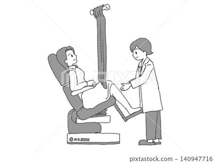 An illustration of a woman receiving an internal examination from a doctor through a curtain during a gynecological checkup (black and white, simple, white background JPG). An illustration of a woman receiving an internal examination from a doctor through a curtain during a gynecological checkup (black and white, simple, white background JPG). 140947716