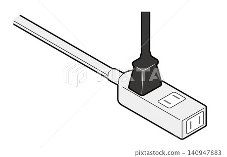電源插座延長線的等距示意圖,圖中已插入一個電源插頭。 電源插座延長線的等距示意圖,圖中已插入一個電源插頭。 140947883