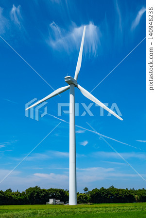 Onshore wind turbines and the summer sky, Fukuo, Daisen-cho, Saihaku-gun, Tottori Prefecture Onshore wind turbines and the summer sky, Fukuo, Daisen-cho, Saihaku-gun, Tottori Prefecture 140948238